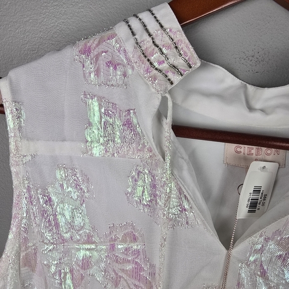 CIEBON Iridescent Flowy Floral Top White With Colorful Reflections Women Size S - Picture 6 of 16